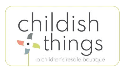 childish thing Childish Things a children's resale boutique. Pinwheel in muted colors of red, blue, green, and a slightly brighter blue.