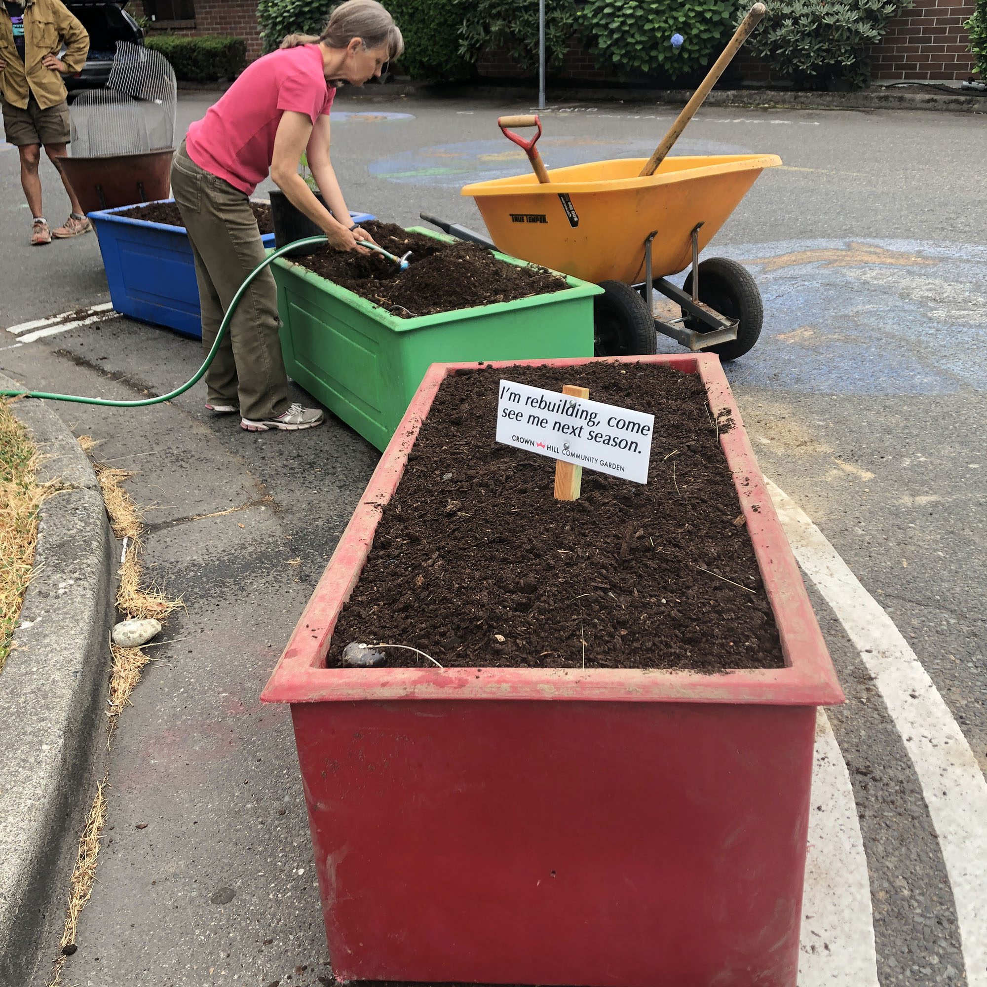 filling the planters the Holman Grove dream