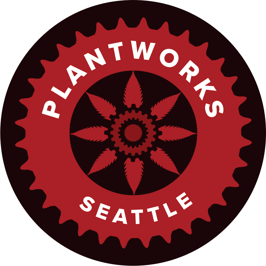 plantworks seattle logo, red with a flower