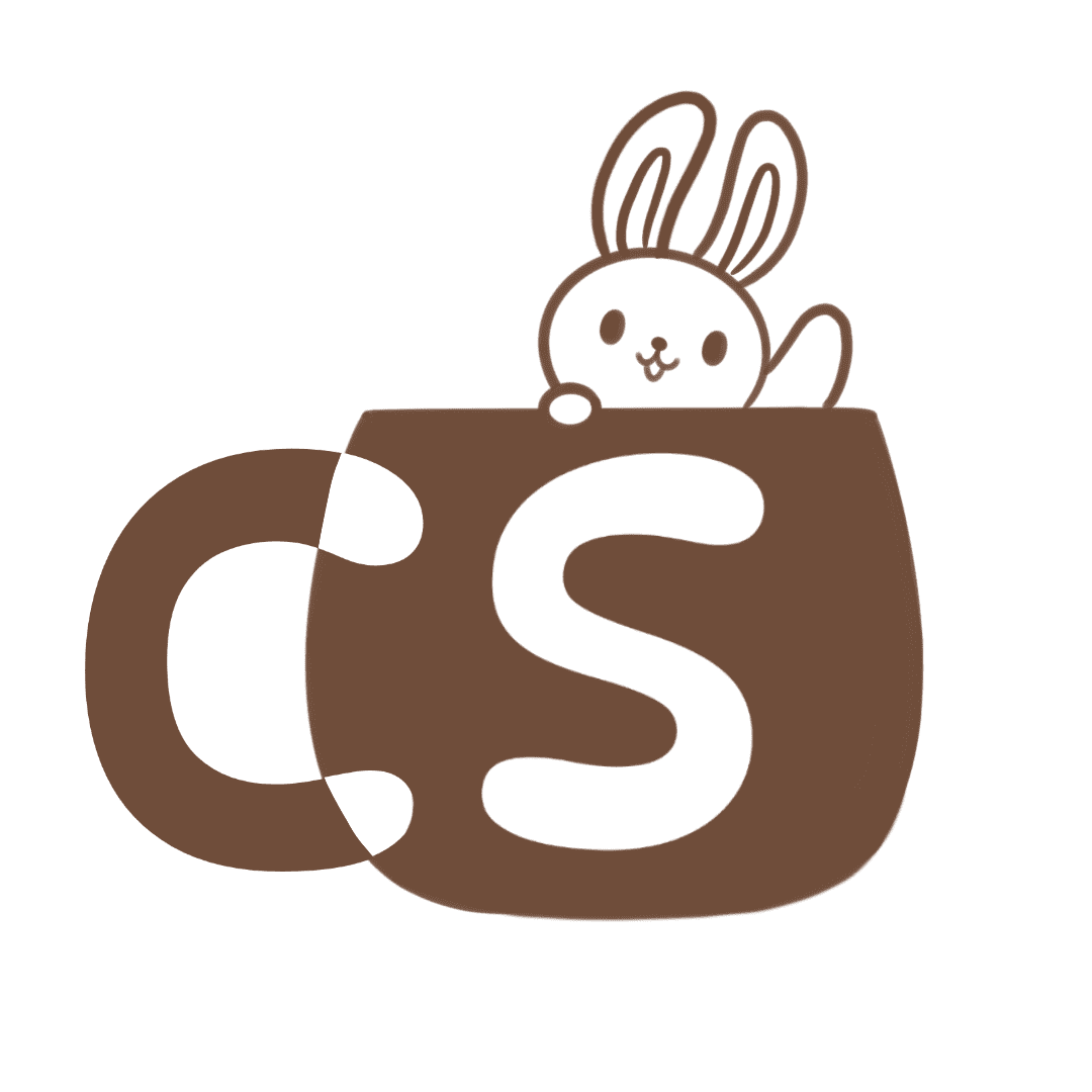 chocolate snuggles logo, bunny waves from coffee mug